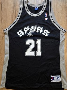 Vintage Champion Tim Duncan San Antonio Spurs #21 Black Mesh Jersey Sz 48 Xl